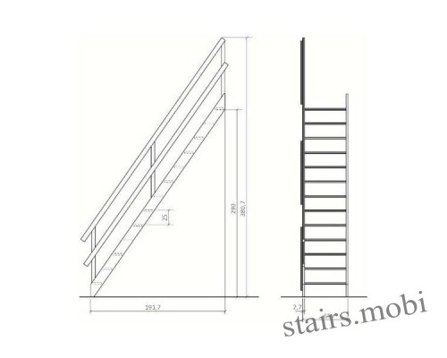 Лестница стационарная Fakro MSU чертеж stairs.mobi